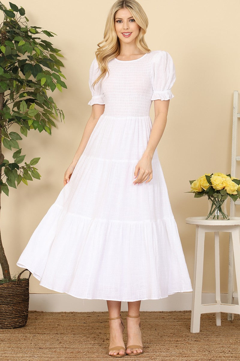 White cotton fit shop and flare dress