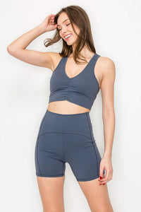 Midnight Ruched Crop Top Medium Support