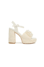 White Pearl Detail Strap, Raffia Chunk Heel