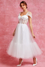 Off White Off Shoulder Bustier Illusion Sweetheart Top Midi Dress