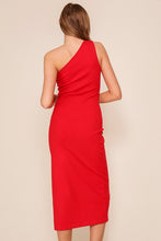 Red One Shoulder Midi Knit Dress