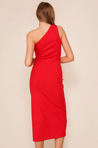 Red One Shoulder Midi Knit Dress