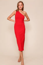 Red One Shoulder Midi Knit Dress