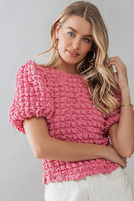 Pink Short Sleeve Bubble Texture Top