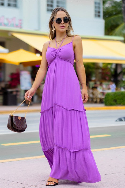 Grape Solid Rayon Gauze Maxi Dress