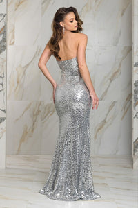 Silver Strapless Sequin Maxi Dress