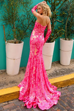 Fuchsia Straight Across Top Sequin Embellished Trumpet Dress