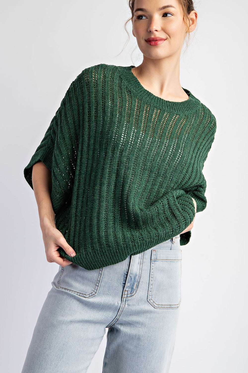 Juniper Green Loose Fit Dolman Sleeve Top