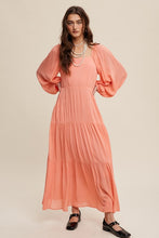 Peach Amber Square Neck Tiered Maxi Dress