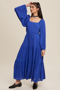 Cobalt Square Neck Tiered Maxi Dress