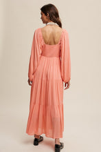 Peach Amber Square Neck Tiered Maxi Dress