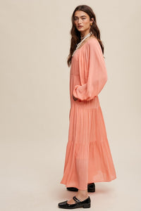 Peach Amber Square Neck Tiered Maxi Dress