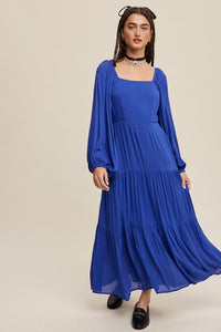 Cobalt Square Neck Tiered Maxi Dress