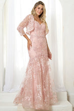 Dusty Rose Lace Fit And Flare Gown With Bolero