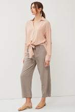 Dusty Peach V-Neck Tie Front Roll Up Sleeve Shirt