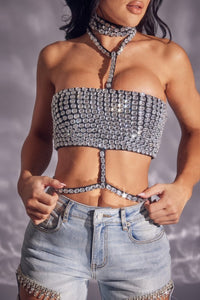 Black Rhinestone Crop Top