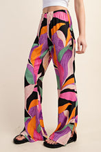 Black Printed Wide Leg Pants With Flared Slits
