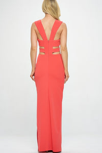 Coral Thick Strap Waist Cut Out Detail Long Dress