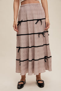 Stone Mauve Stone Mauve Plisse Bow Contrast Maxi Skirt