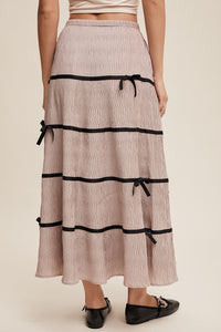 Stone Mauve Stone Mauve Plisse Bow Contrast Maxi Skirt