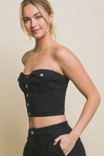 Black Denim Strapless Button Vest Top