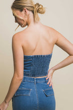 Blue Denim Strapless Button Vest Top