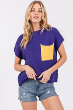 Purple/Yellow Color Blocked Sweater Top