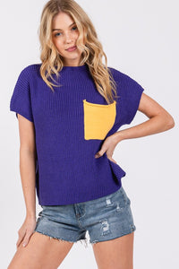 Purple/Yellow Color Blocked Sweater Top