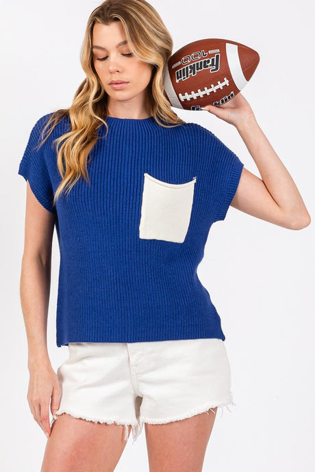 Royal/White Color Blocked Sweater Top