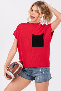 Red/Black Color Blocked Sweater Top