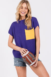 Purple/Yellow Color Blocked Sweater Top