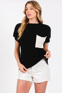 Black/White Color Blocked Sweater Top