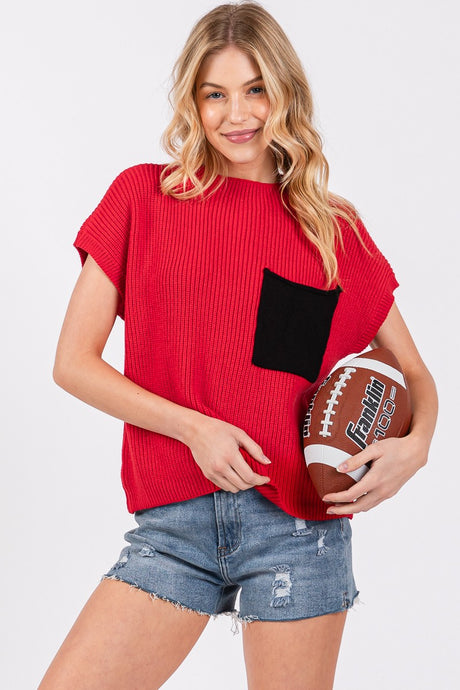 Red/Black Color Blocked Sweater Top