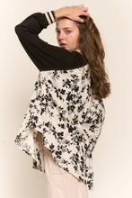 Ivory Black Floral Colorblock Button Up Shacket