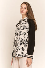 Ivory Black Floral Colorblock Button Up Shacket