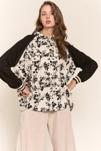 Ivory Black Floral Colorblock Button Up Shacket