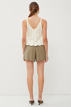 Off White Crochet V-Neck Scalloped Crop Pointelle Knit Tank