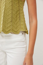 Lime Crochet V-Neck Scalloped Crop Pointelle Knit Tank