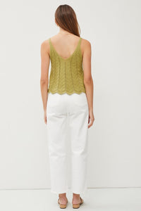 Lime Crochet V-Neck Scalloped Crop Pointelle Knit Tank