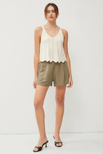 Off White Crochet V-Neck Scalloped Crop Pointelle Knit Tank