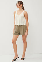 Off White Crochet V-Neck Scalloped Crop Pointelle Knit Tank