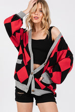 Red/Black Argyle Print Cardigan Sweater