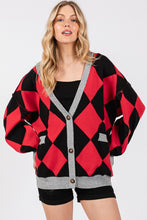 Red/Black Argyle Print Cardigan Sweater