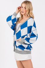 Blue/White Argyle Print Cardigan Sweater