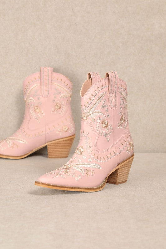 Light Pink Corral - Botanical Embroidered Cowgirl Boots