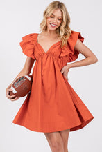 Burnt Orange Poplin Ruffle Sleeve Tie Back Dress