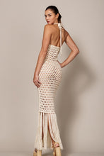 Sand Halter Crochet Cover Up Dress With Fringe Hem