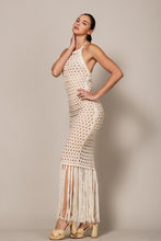 Sand Halter Crochet Cover Up Dress With Fringe Hem