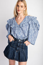 Blue Floral And Ginham Print Button Down Top