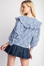 Blue Floral And Ginham Print Button Down Top